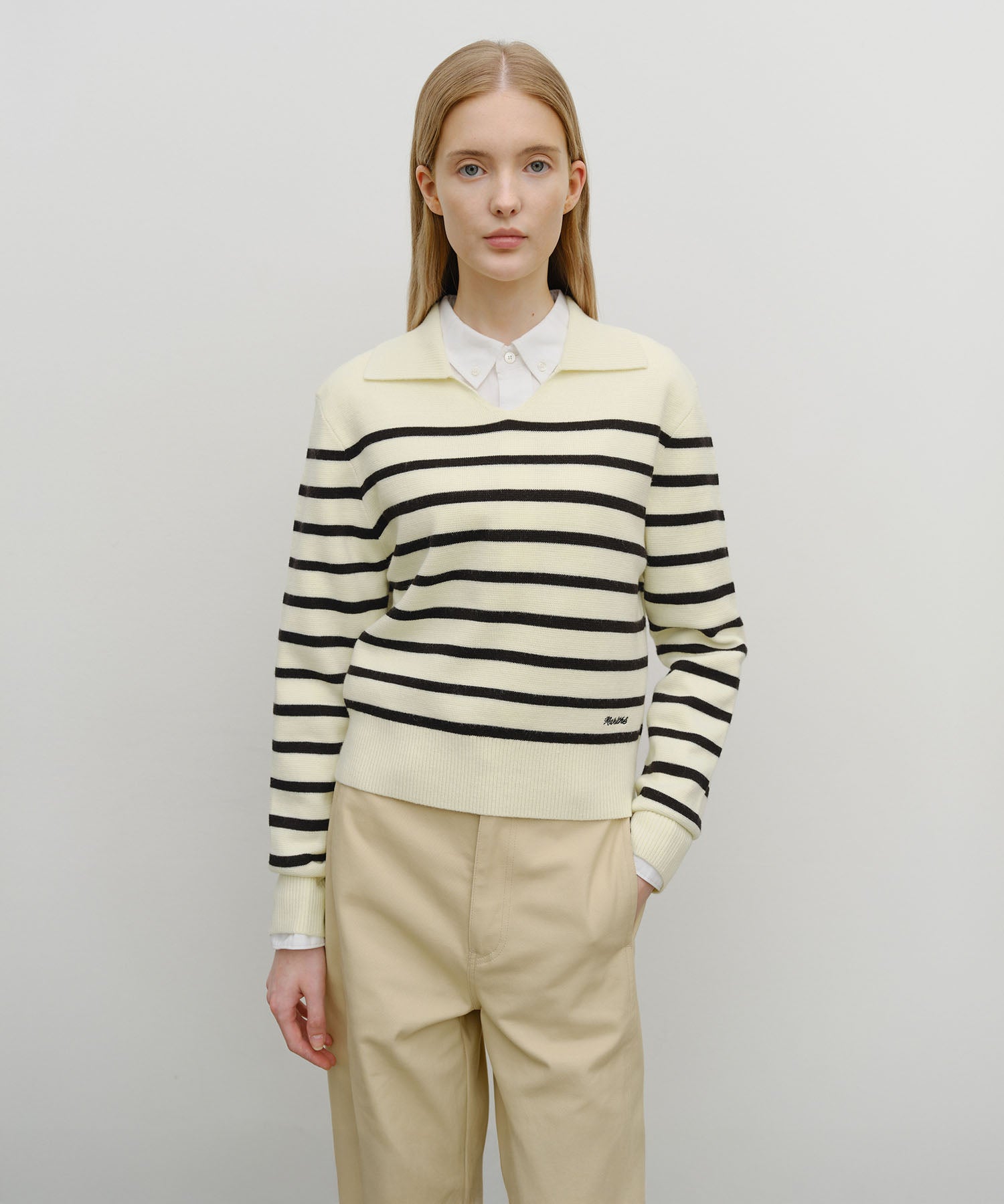 Marithe & Francois Girbaud - Stripe Polo Knit (Ivory) product image 1 | TRAB K-Fashion Australia