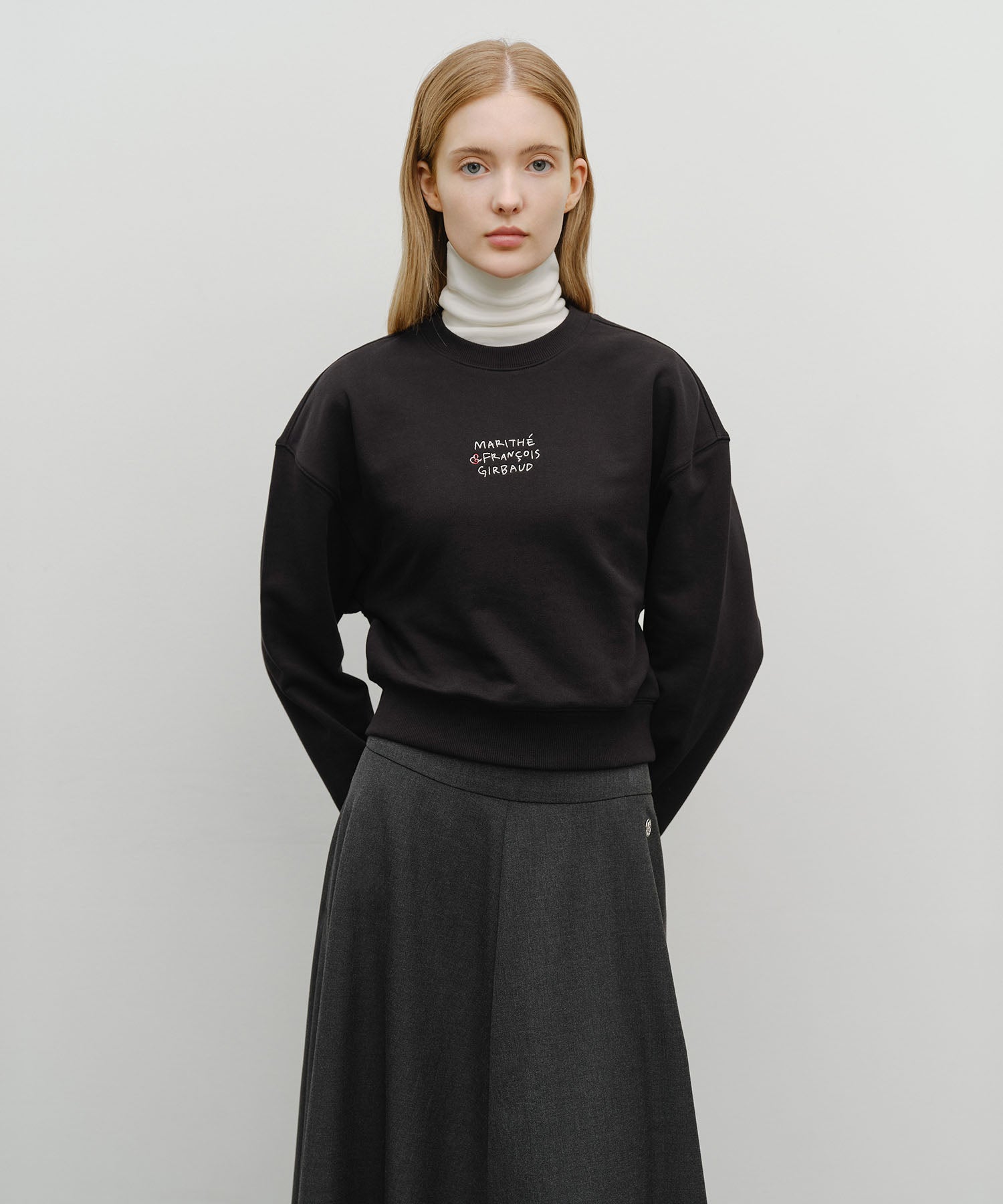 Marithe & Francois Girbaud - Marithe Love Graphic Crop Sweatshirt (Black) product image 1 | TRAB K-Fashion Australia