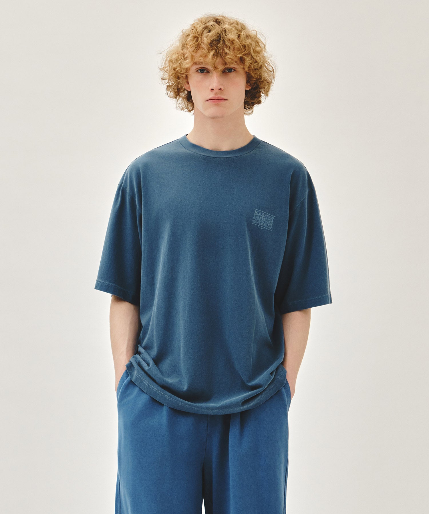 Marithe & Francois Girbaud - Outline Classic Logo Dyeing Oversized Tee (Light Blue) product image 1 | TRAB K-Fashion Australia