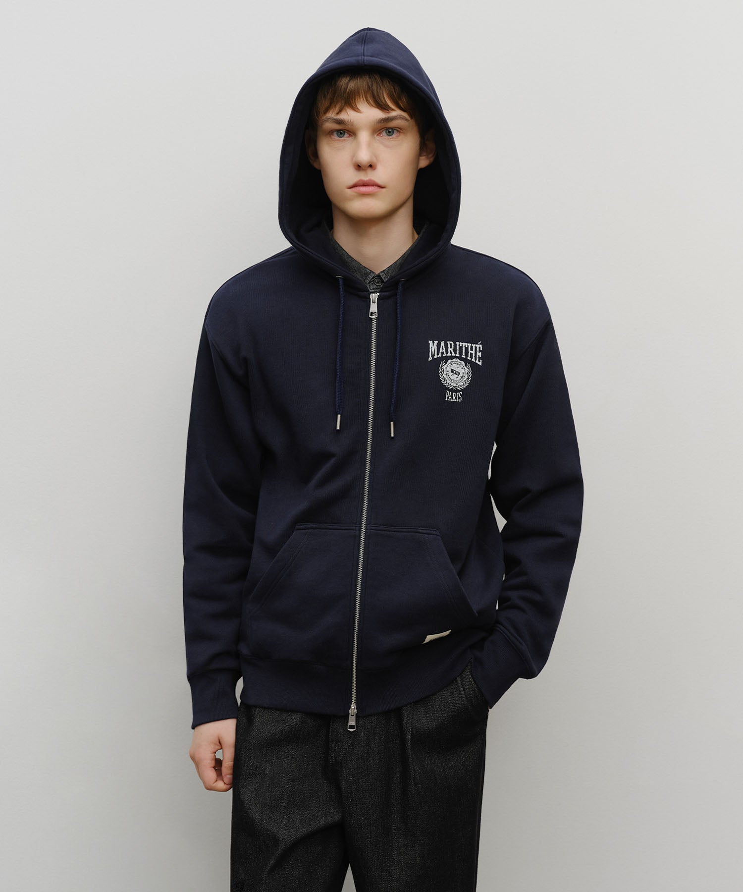 Marithe & Francois Girbaud - Big College Logo Graphic Hoodie Zipup (Navy) product image 1 | TRAB K-Fashion Australia