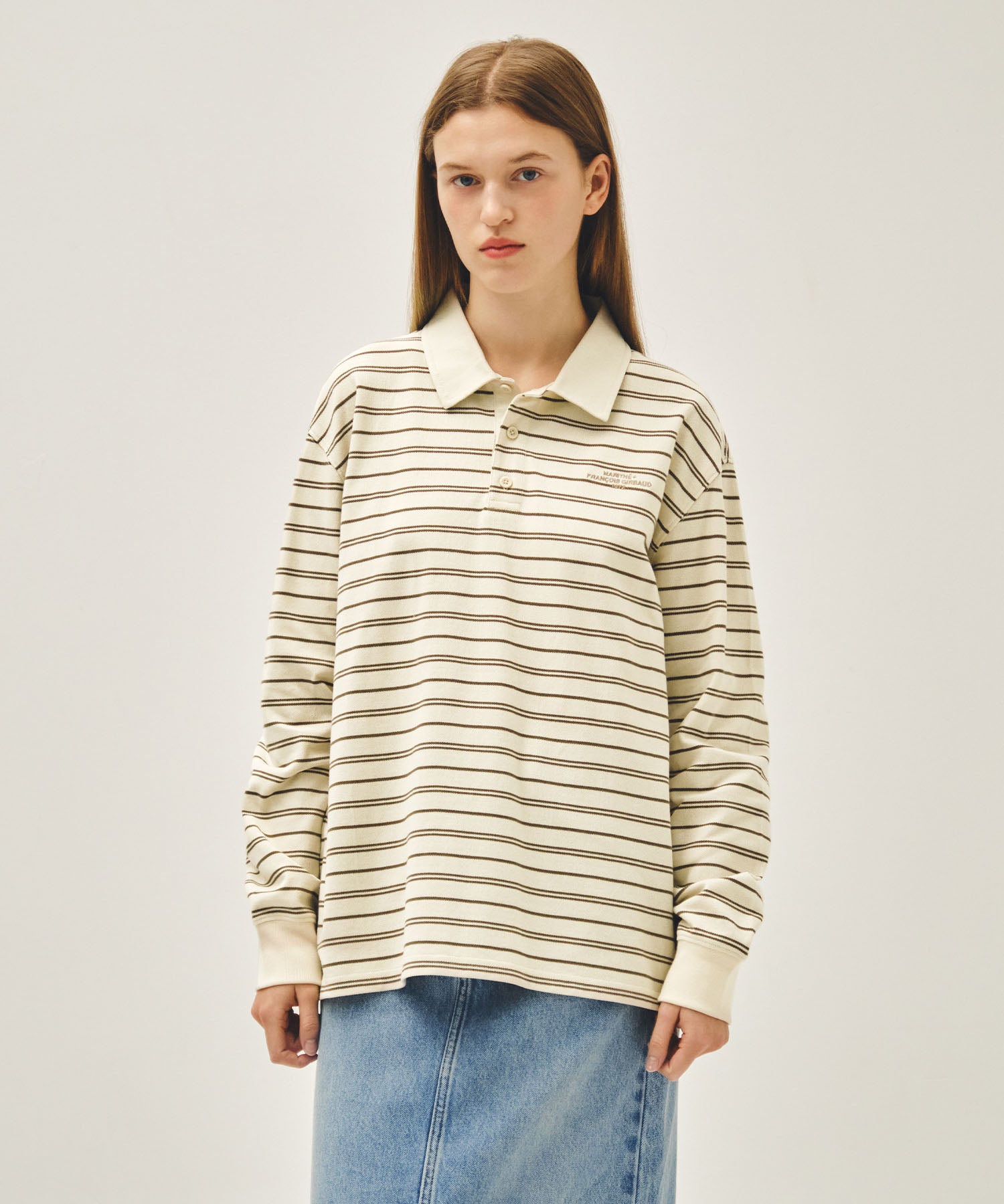 Marithe & Francois Girbaud - Stripe Pique Long Sleeve Tee (Ivory) product image 1 | TRAB K-Fashion Australia