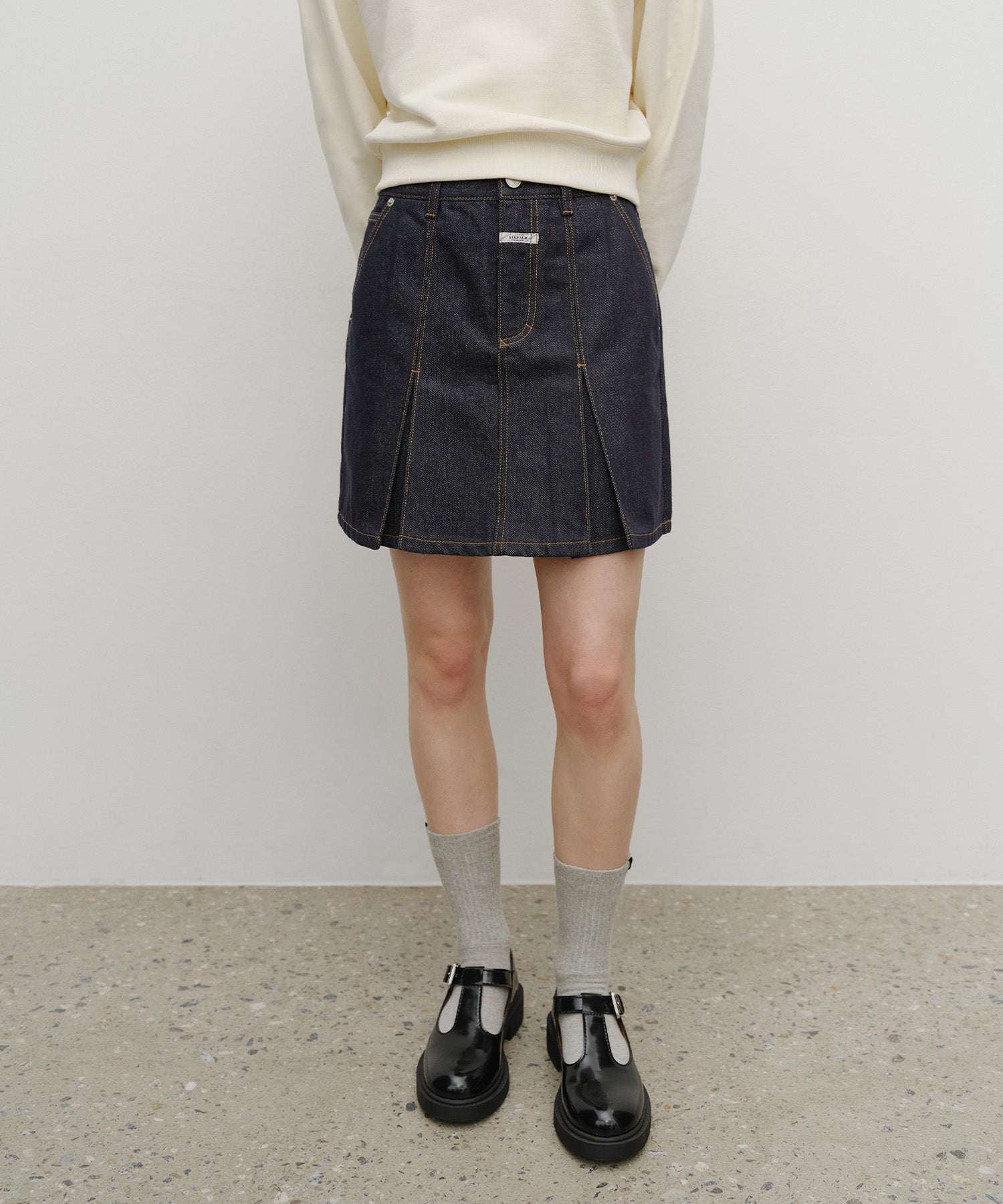 Marithe & Francois Girbaud - Denim Pleated Mini Skirt (Dark Blue) product image 3 | TRAB K-Fashion Australia