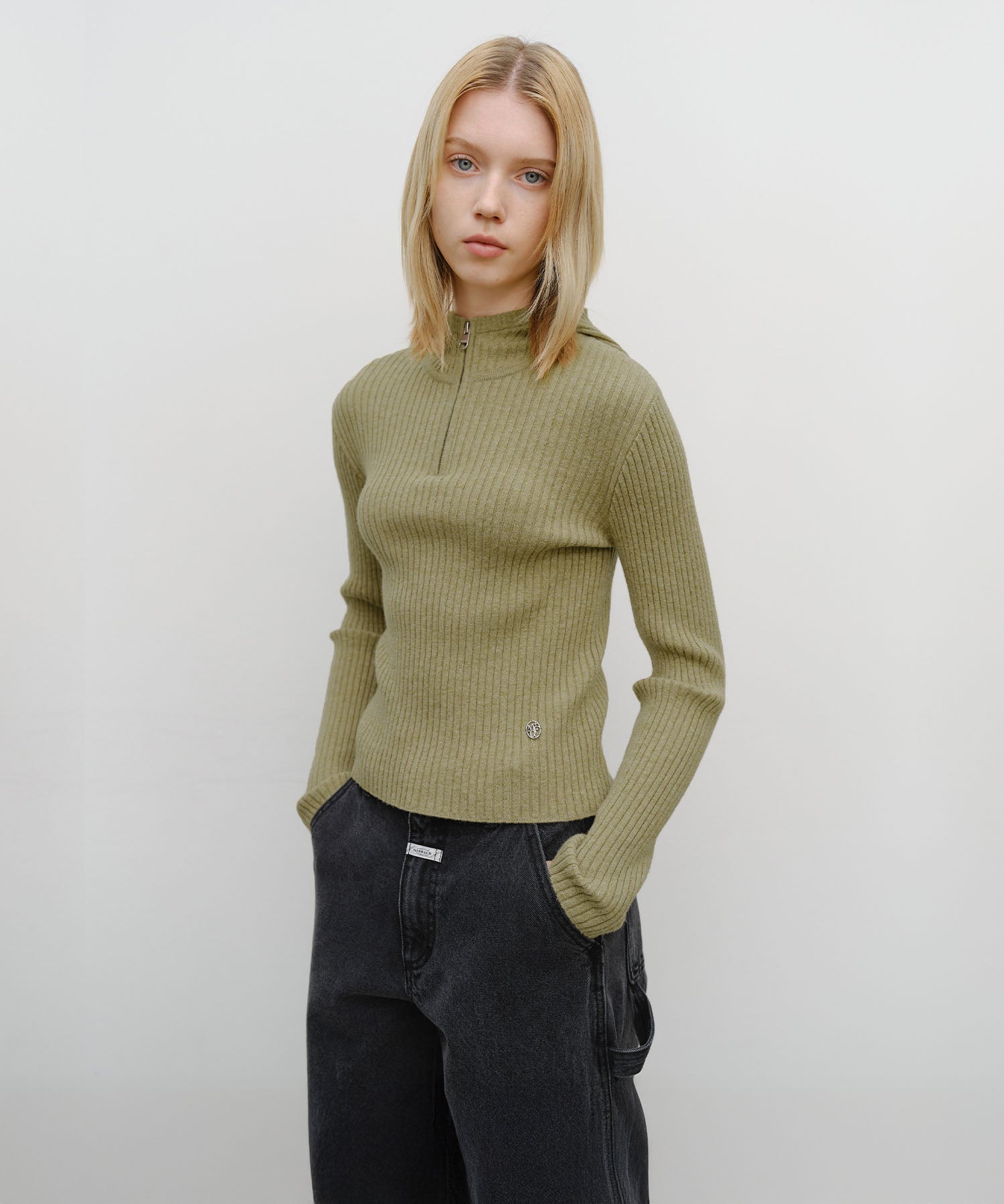 Marithe & Francois Girbaud - Balaclava Hoodie Slim Knit (Light Olive) product image 1 | TRAB K-Fashion Australia