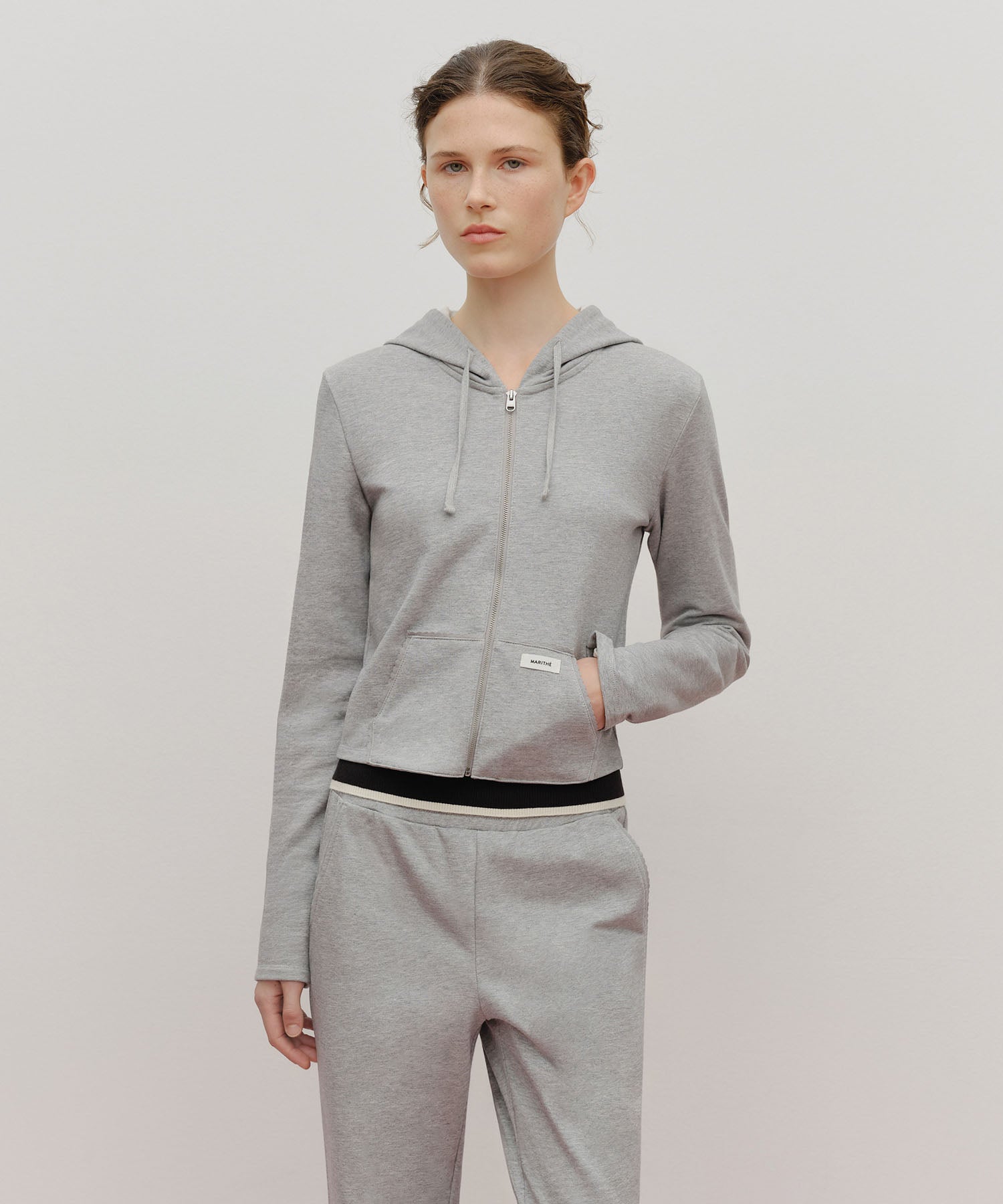 Marithe & Francois Girbaud - Slim Fit Crop Hoodie Zipup (Heather Gray) product image 1 | TRAB K-Fashion Australia
