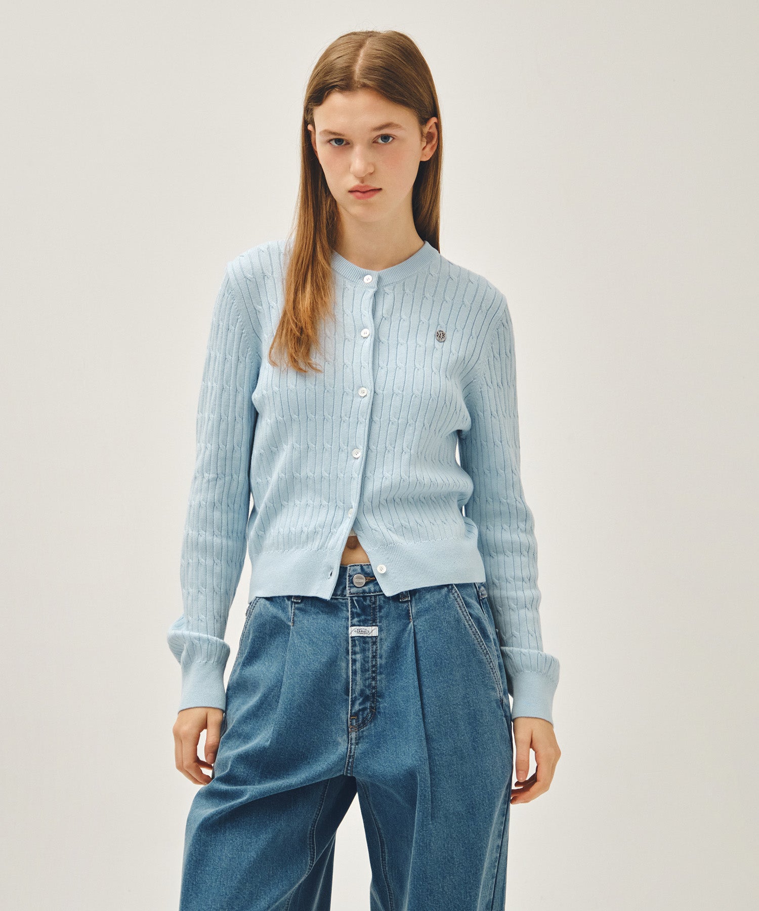 Marithe & Francois Girbaud - Cable Knit Cardigan (Sky Blue) product image 1 | TRAB K-Fashion Australia