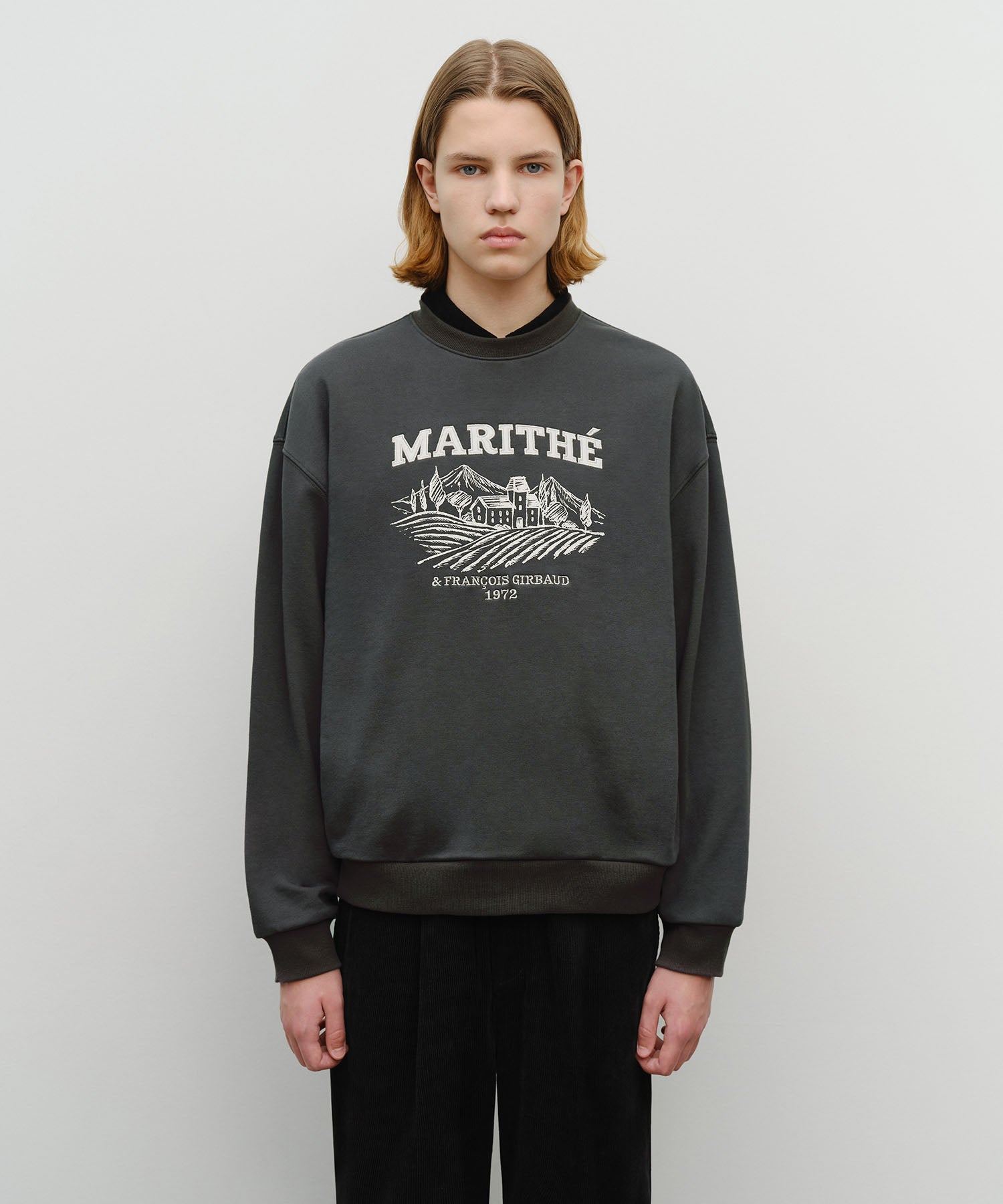 Marithe & Francois Girbaud - Winery Applique Logo Over Fit Sweatshirt (Charcoal) product image 1 | TRAB K-Fashion Australia
