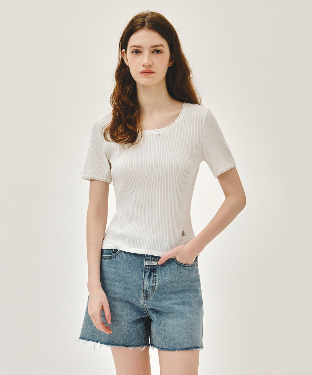 Marithe & Francois Girbaud - Square Neck Lace Detail Tee (White) product image 1 | TRAB K-Fashion Australia