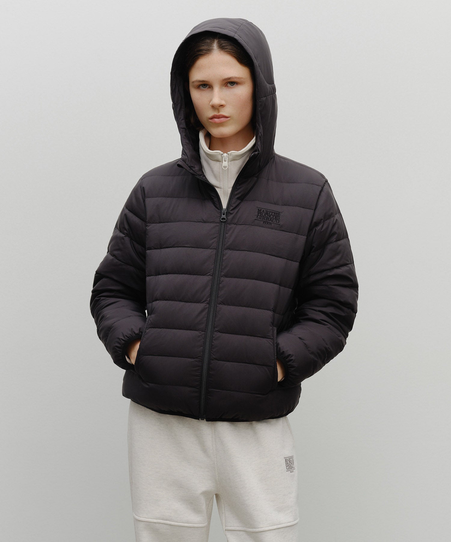 Marithe & Francois Girbaud - Classic Logo Hooded Light Down Jacket (Black) product image 1 | TRAB K-Fashion Australia
