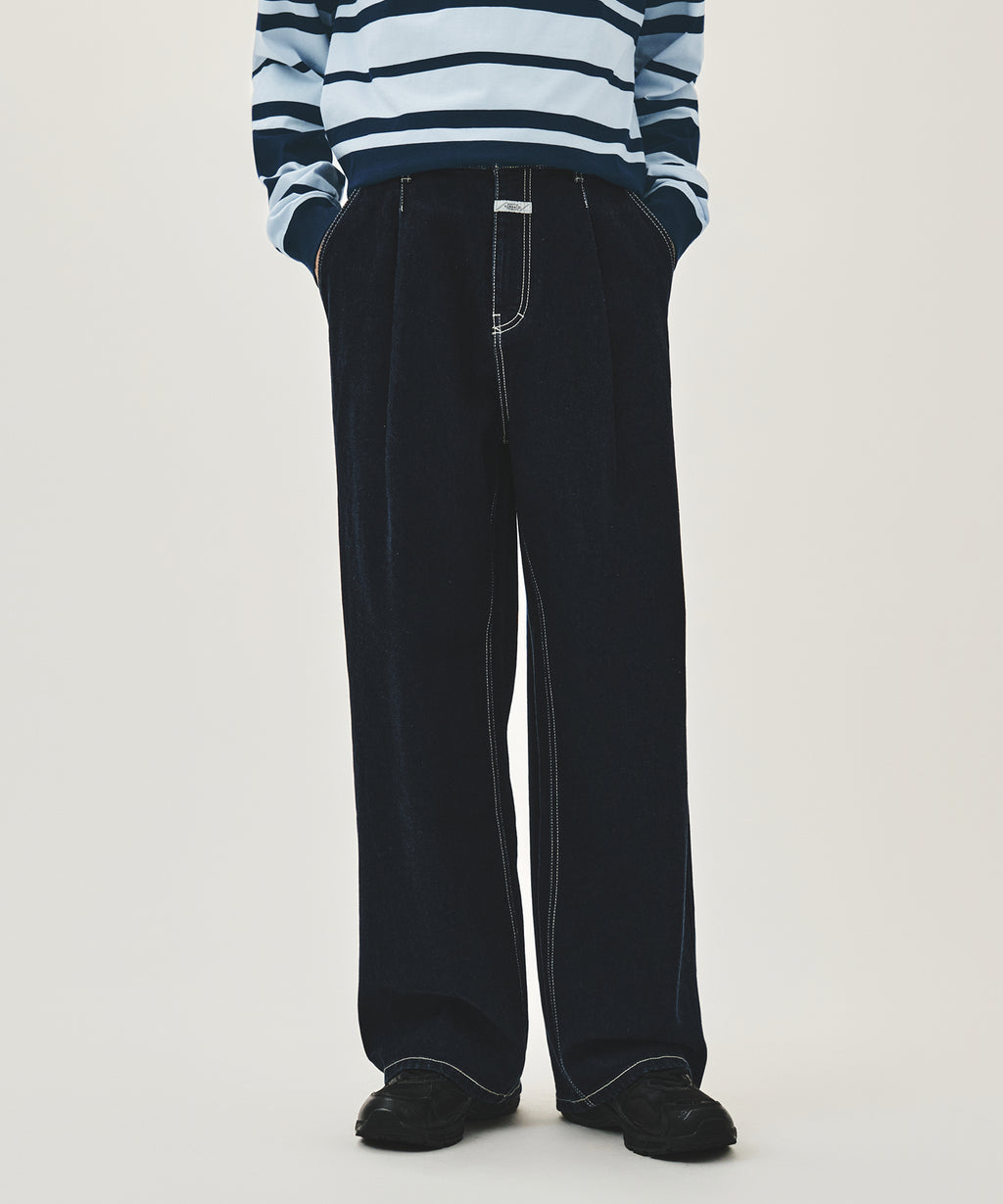 Marithe & Francois Girbaud - New M Low-waist Tuck Wide Denim Pants (Dark Blue) product image 1 | TRAB K-Fashion Australia