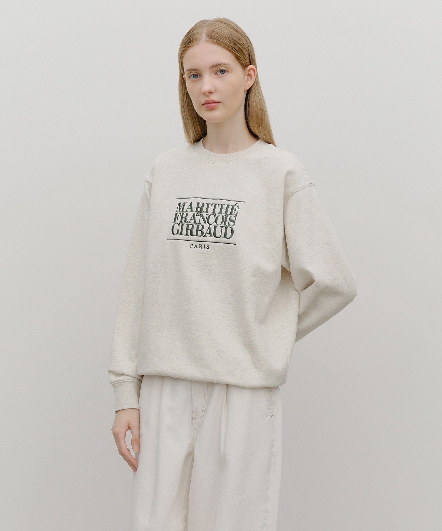 Marithe & Francois Girbaud - Classic Logo Embroidery Sweatshirt (brushed) (Oatmeal) product image 1 | TRAB K-Fashion Australia