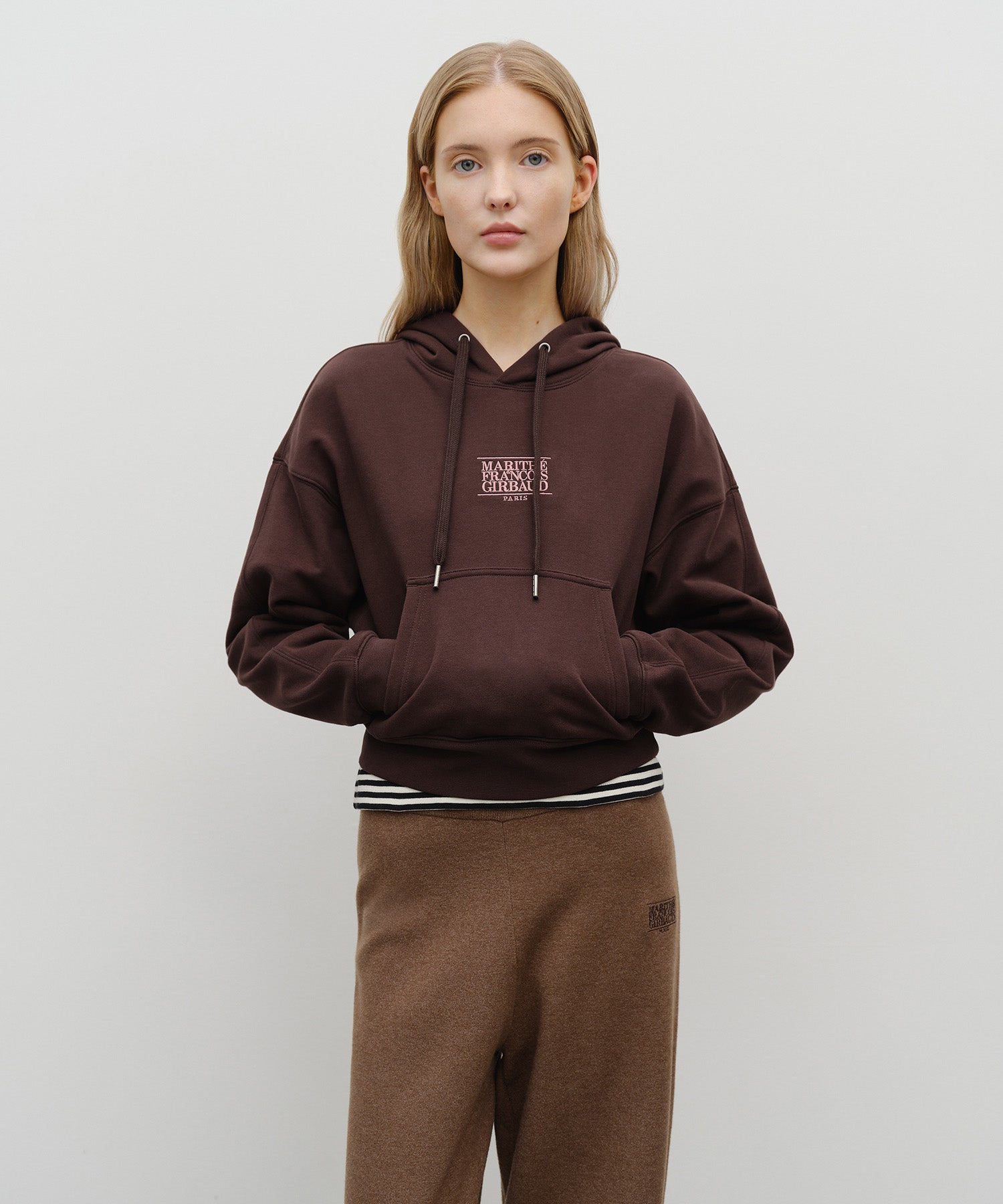 Marithe & Francois Girbaud - Small Classic Logo Crop Hoodie (Brown) product image 1 | TRAB K-Fashion Australia