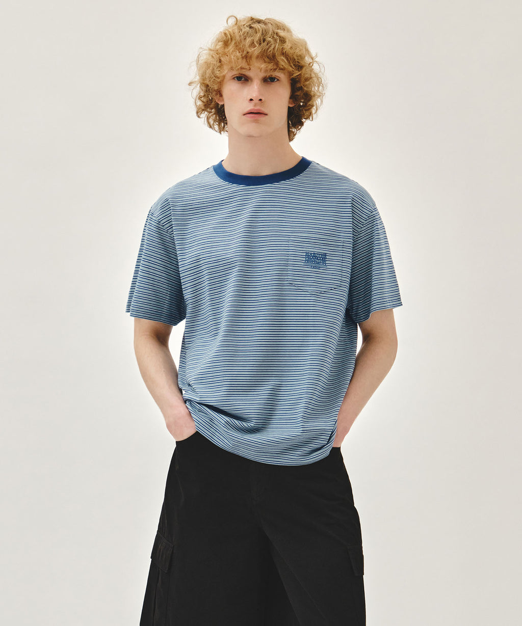 Marithe & Francois Girbaud - Small Classic Logo Stripe Ringer Tee (Blue) product image 1 | TRAB K-Fashion Australia