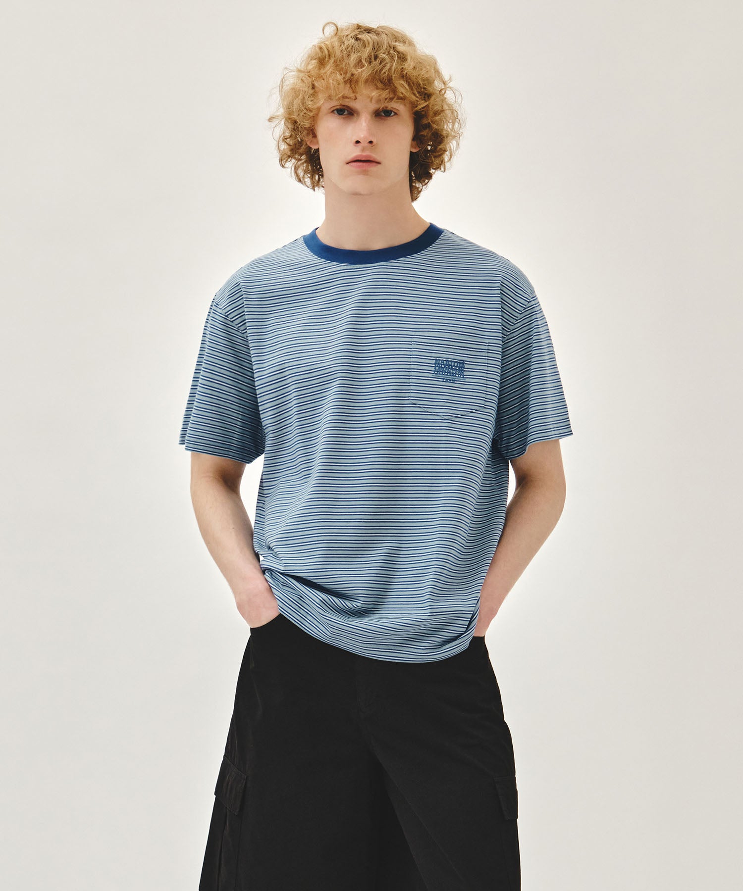 Marithe & Francois Girbaud - Small Classic Logo Stripe Ringer Tee (Blue) product image 1 | TRAB K-Fashion Australia