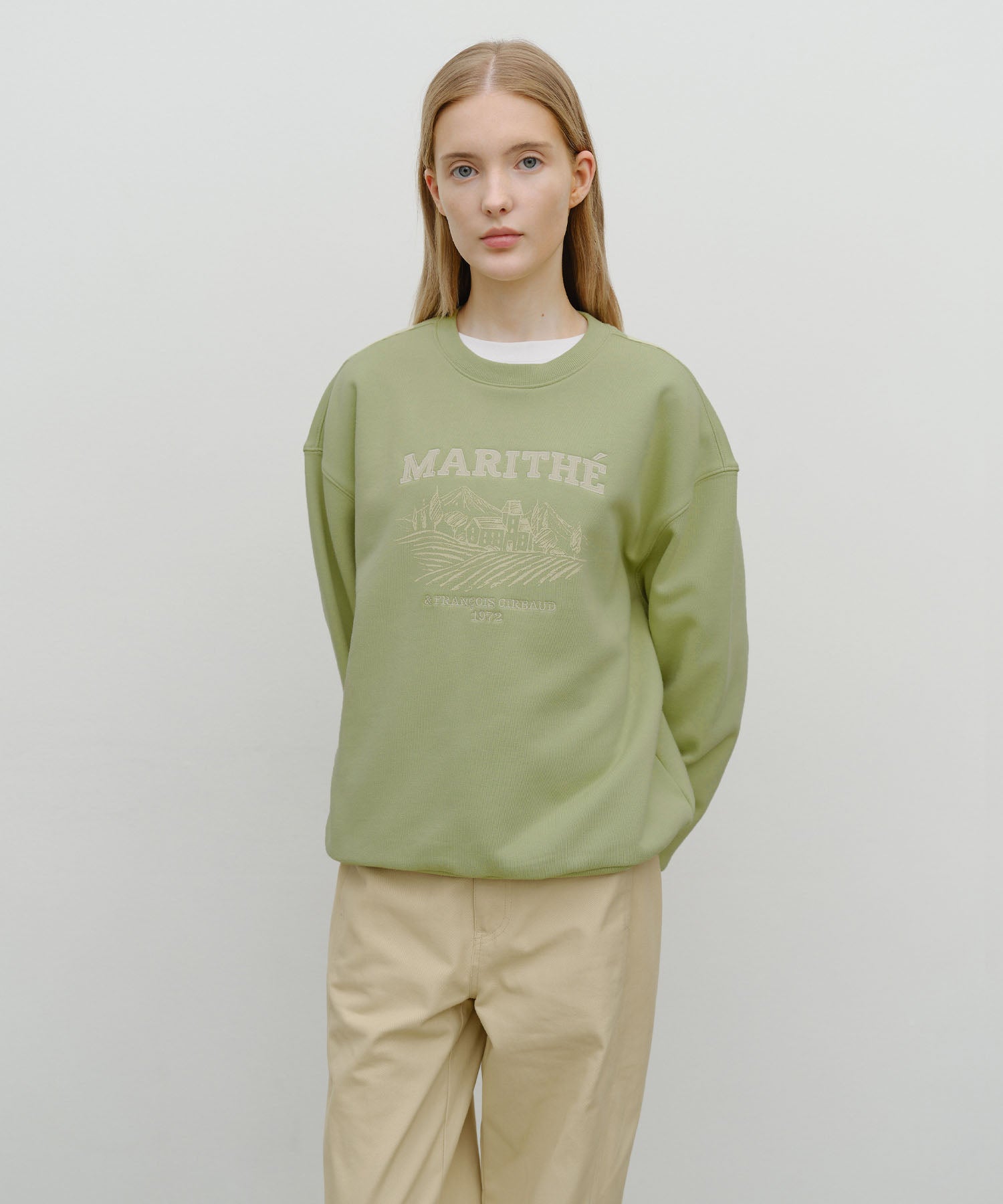 Marithe & Francois Girbaud - Winery Applique Logo Over Fit Sweatshirt (Olive) product image 1 | TRAB K-Fashion Australia
