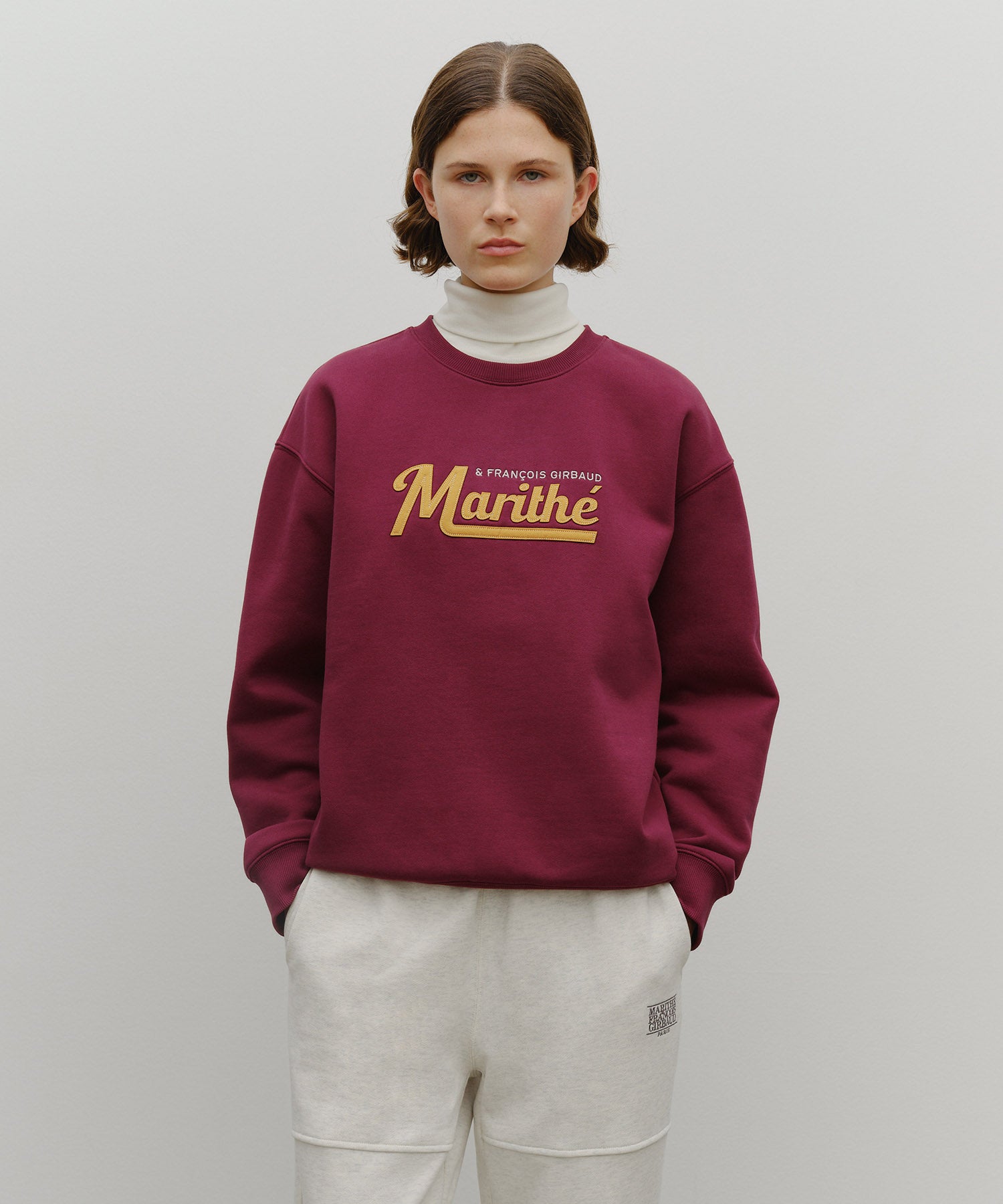Marithe & Francois Girbaud - Applique Logo Oversized Sweatshirt (brushed) (Burgundy) product image 1 | TRAB K-Fashion Australia
