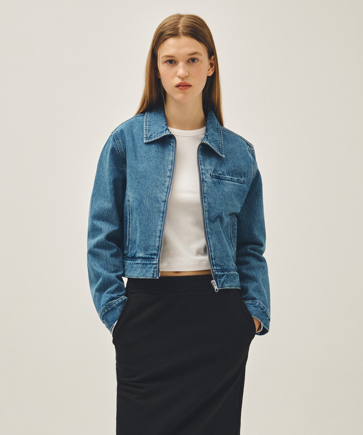 Marithe & Francois Girbaud - Crop Denim Blouson Jacket (Blue) product image 1 | TRAB K-Fashion Australia