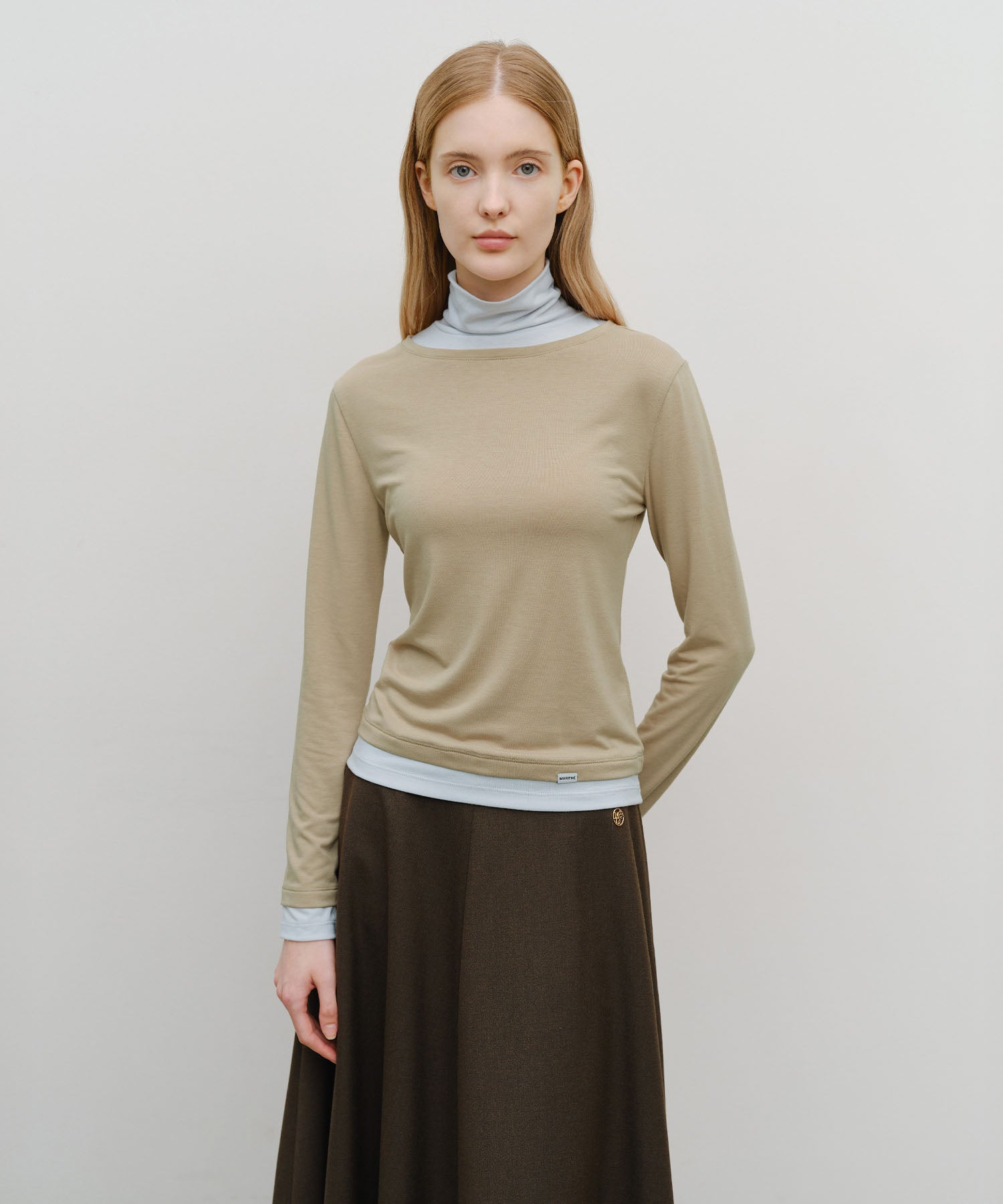 Marithe & Francois Girbaud - Layered Turtle Neck Long Sleeve (Light Brown) product image 1 | TRAB K-Fashion Australia