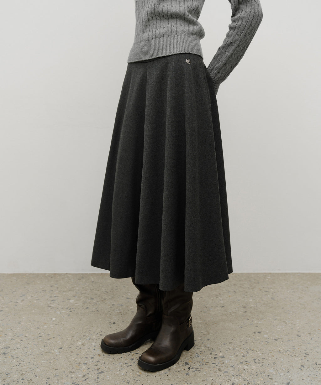 Marithe & Francois Girbaud - Long Flare Skirt (Charcoal) product image 1 | TRAB K-Fashion Australia
