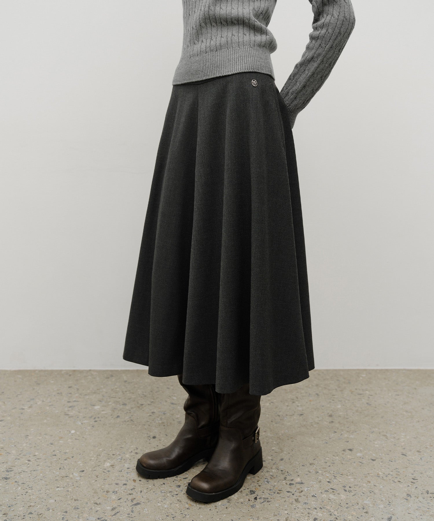 Marithe & Francois Girbaud - Long Flare Skirt (Charcoal) product image 1 | TRAB K-Fashion Australia