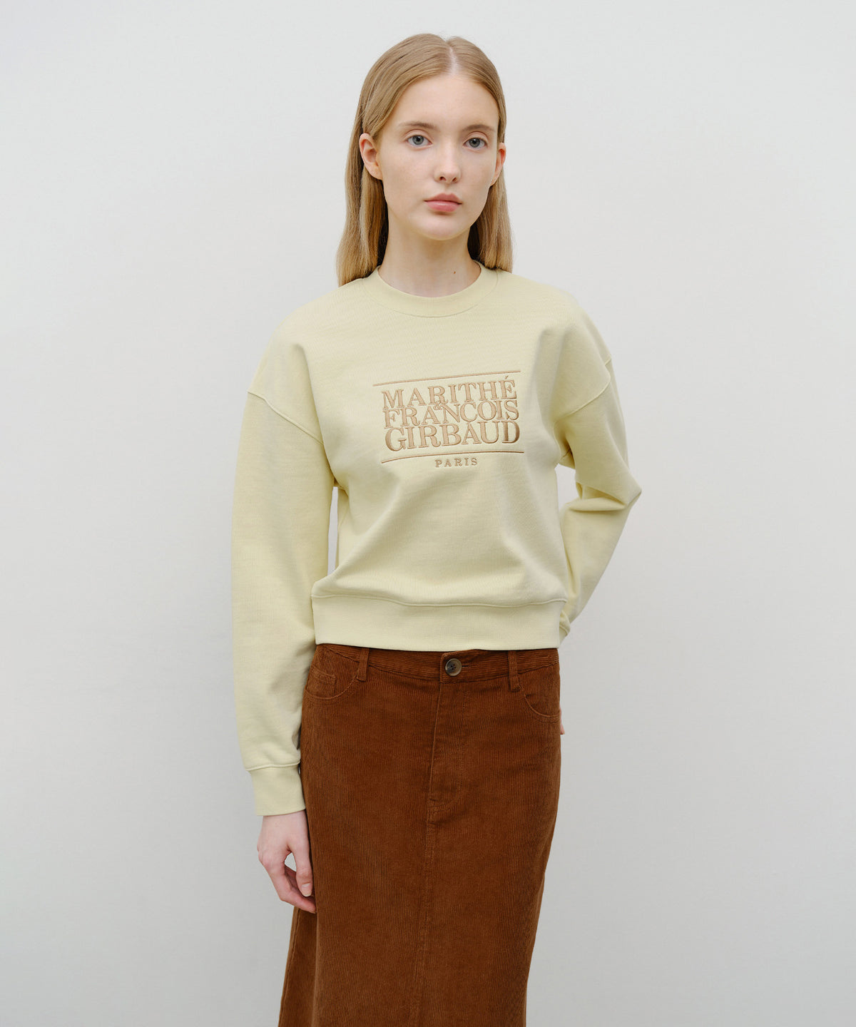 Marithe & Francois Girbaud - Classic Logo Crop Sweatshirt (Light Yellow) product image 1 | TRAB K-Fashion Australia