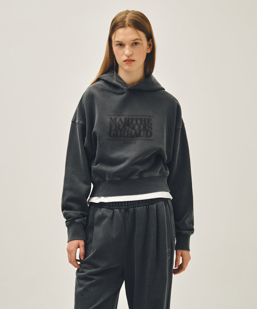 Marithe & Francois Girbaud - Shadow Classic Logo Dyeing Crop Hoodie (Charcoal) product image 1 | TRAB K-Fashion Australia