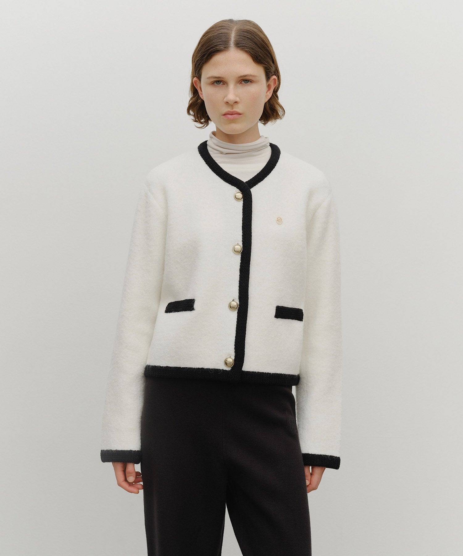 Marithe & Francois Girbaud - Boucle Knit Round Neck Cardigan (Ivory) product image 1 | TRAB K-Fashion Australia