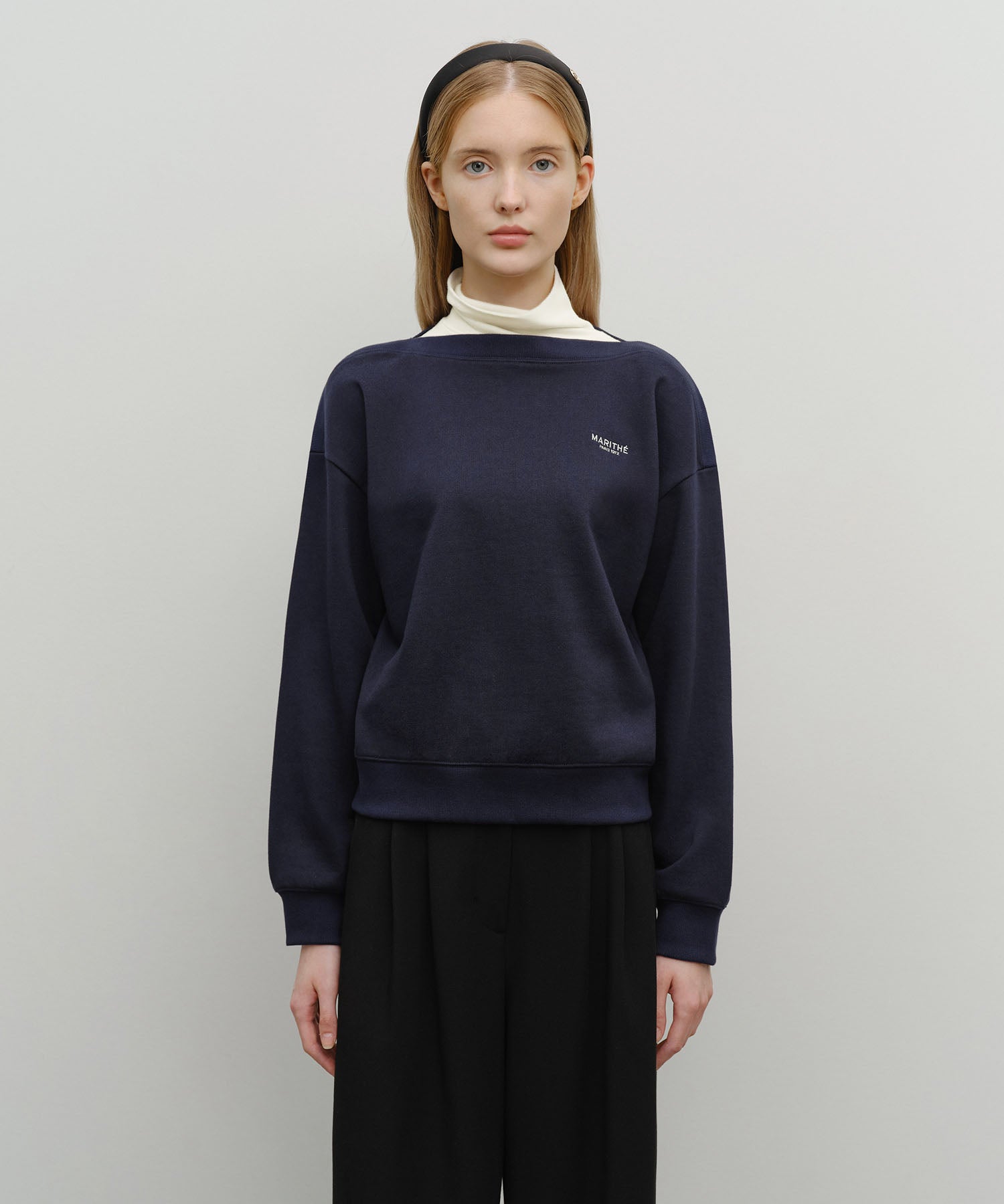 Marithe & Francois Girbaud - Boat Neck Oversized Sweatshirt (Navy) product image 1 | TRAB K-Fashion Australia