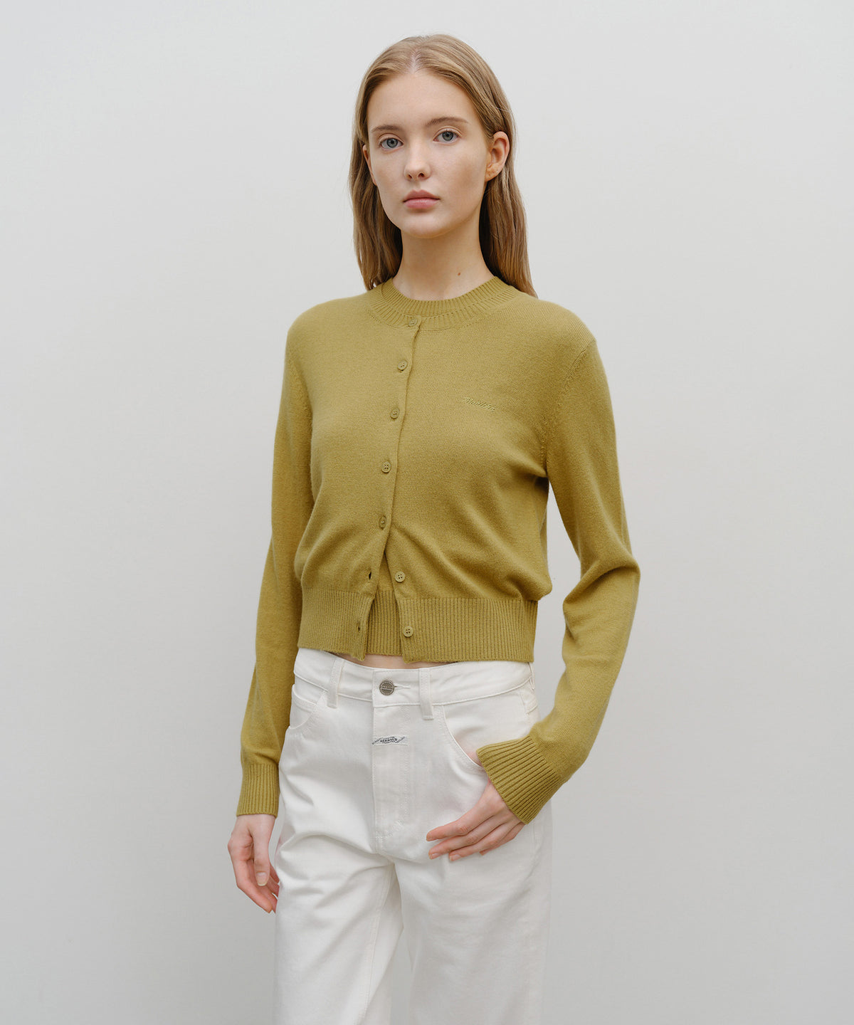 Marithe & Francois Girbaud - Half Knit Round Neck Cardigan Set Up (Olive) product image 1 | TRAB K-Fashion Australia