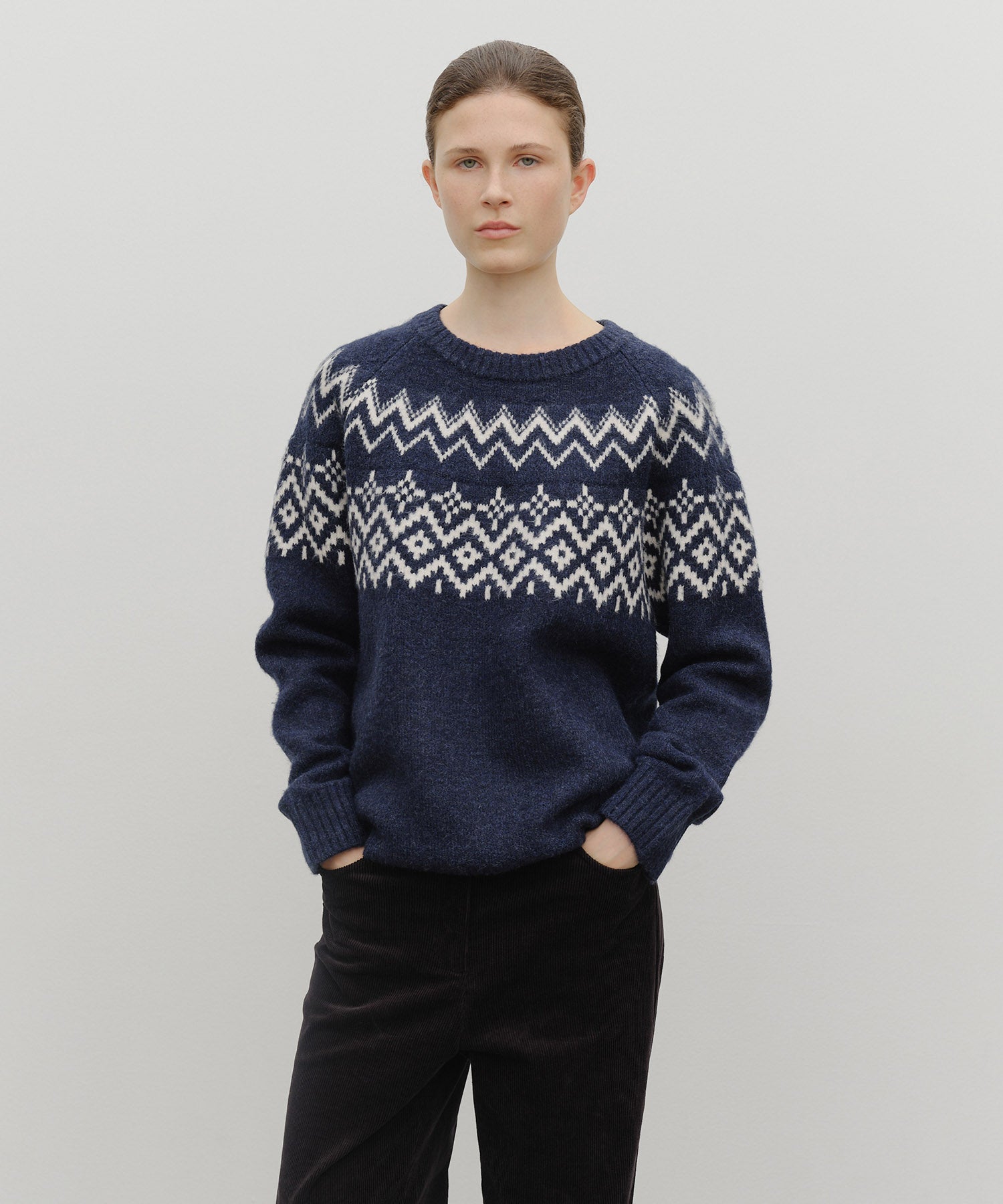 Marithe & Francois Girbaud - Fairisle Crew Neck Knit Pullover (Navy) product image 3 | TRAB K-Fashion Australia