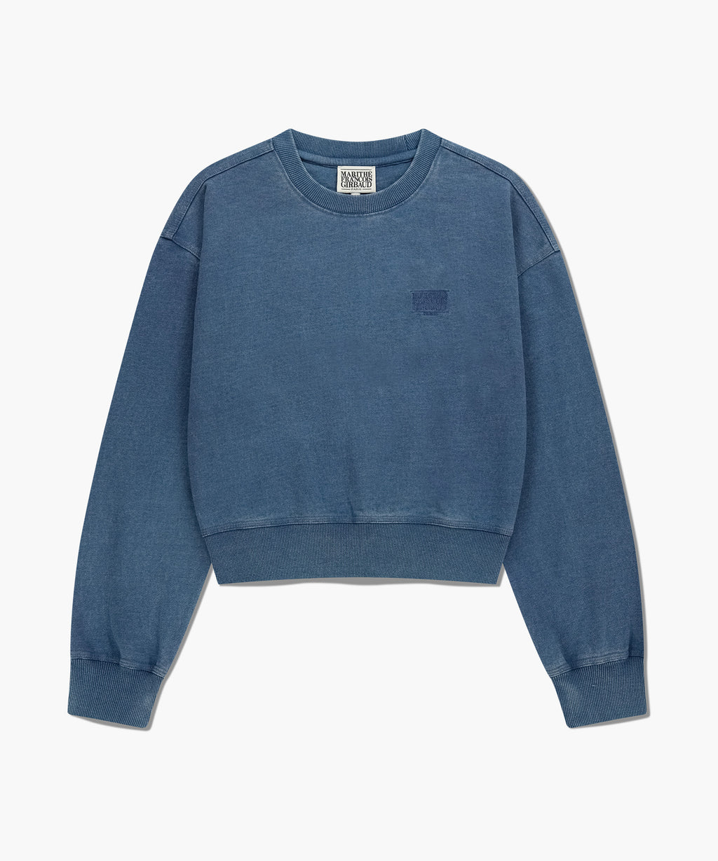 Marithe & Francois Girbaud - Classic Logo Garment Dyed Crop Sweatshirt (Blue) product image 1 | TRAB K-Fashion Australia