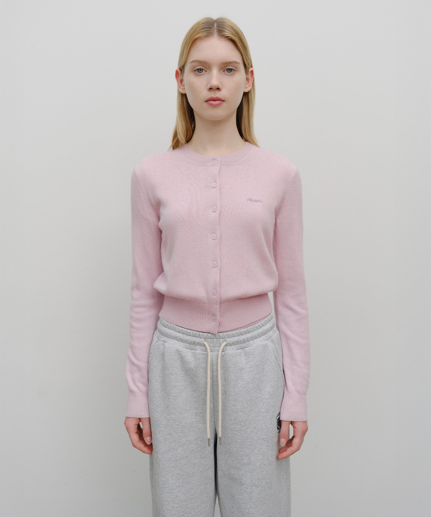 Marithe & Francois Girbaud - Half Knit Round Neck Cardigan Set Up (Pink) product image 1 | TRAB K-Fashion Australia