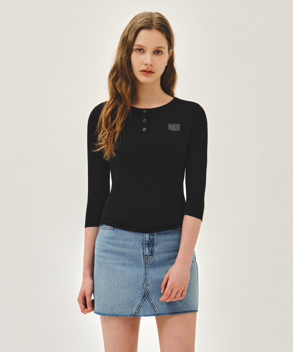Marithe & Francois Girbaud - Small Classic Logo Henley Neck 3/4 Sleeve Tee (Black) product image 1 | TRAB K-Fashion Australia