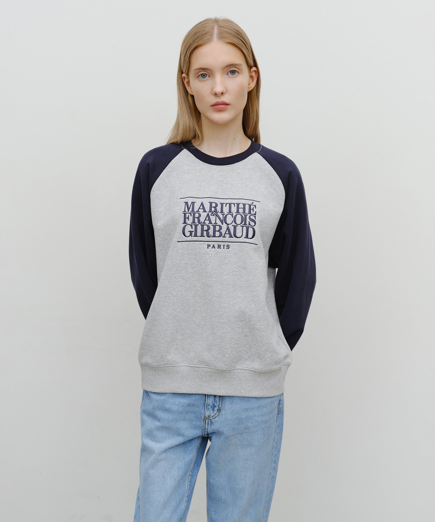 Marithe & Francois Girbaud - Classic Logo Color Block Raglan Sweatshirt (Navy) product image 1 | TRAB K-Fashion Australia