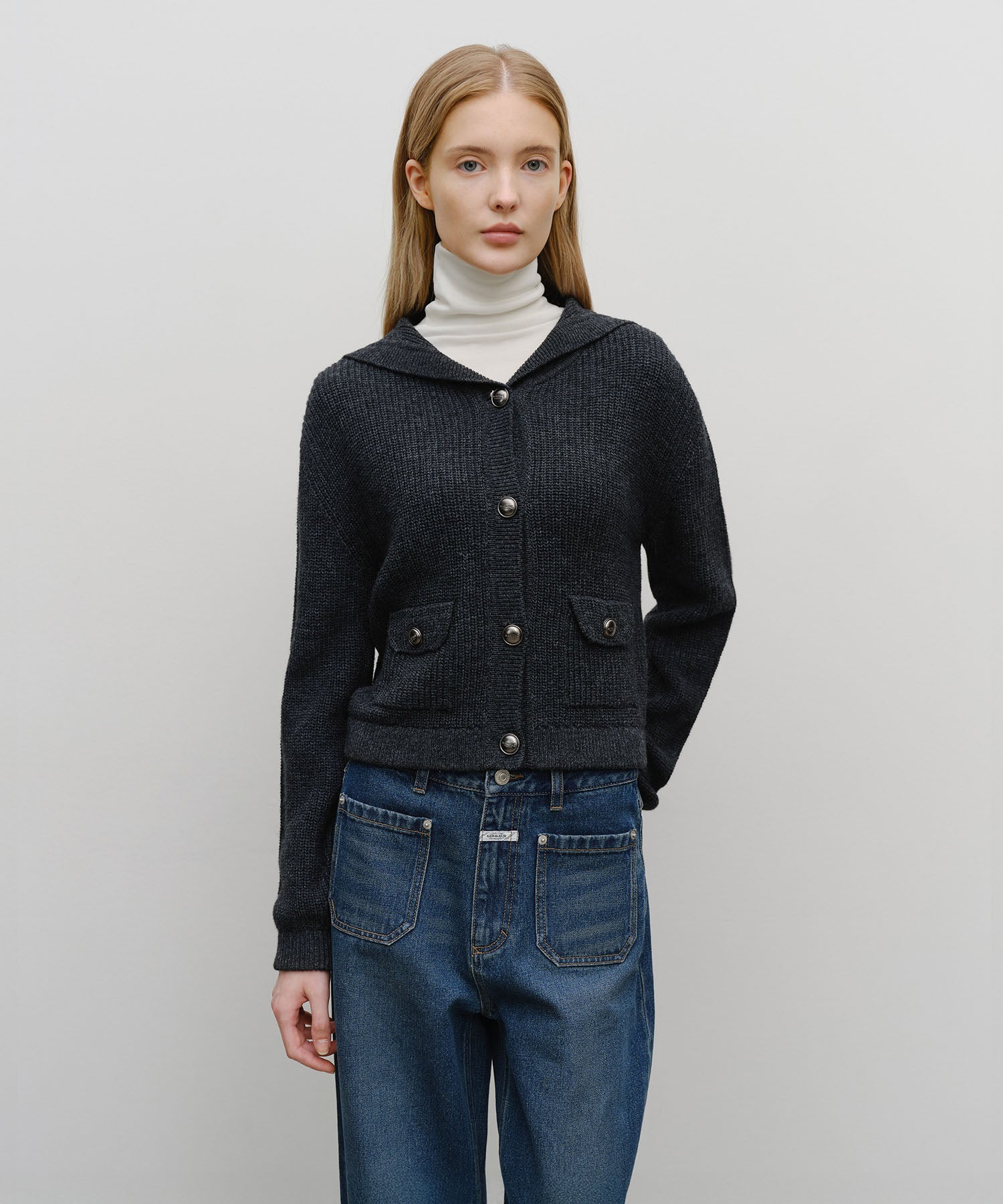 Marithe & Francois Girbaud - Sailor Rib Knit Cardigan (Dark Heather Gray) product image 1 | TRAB K-Fashion Australia