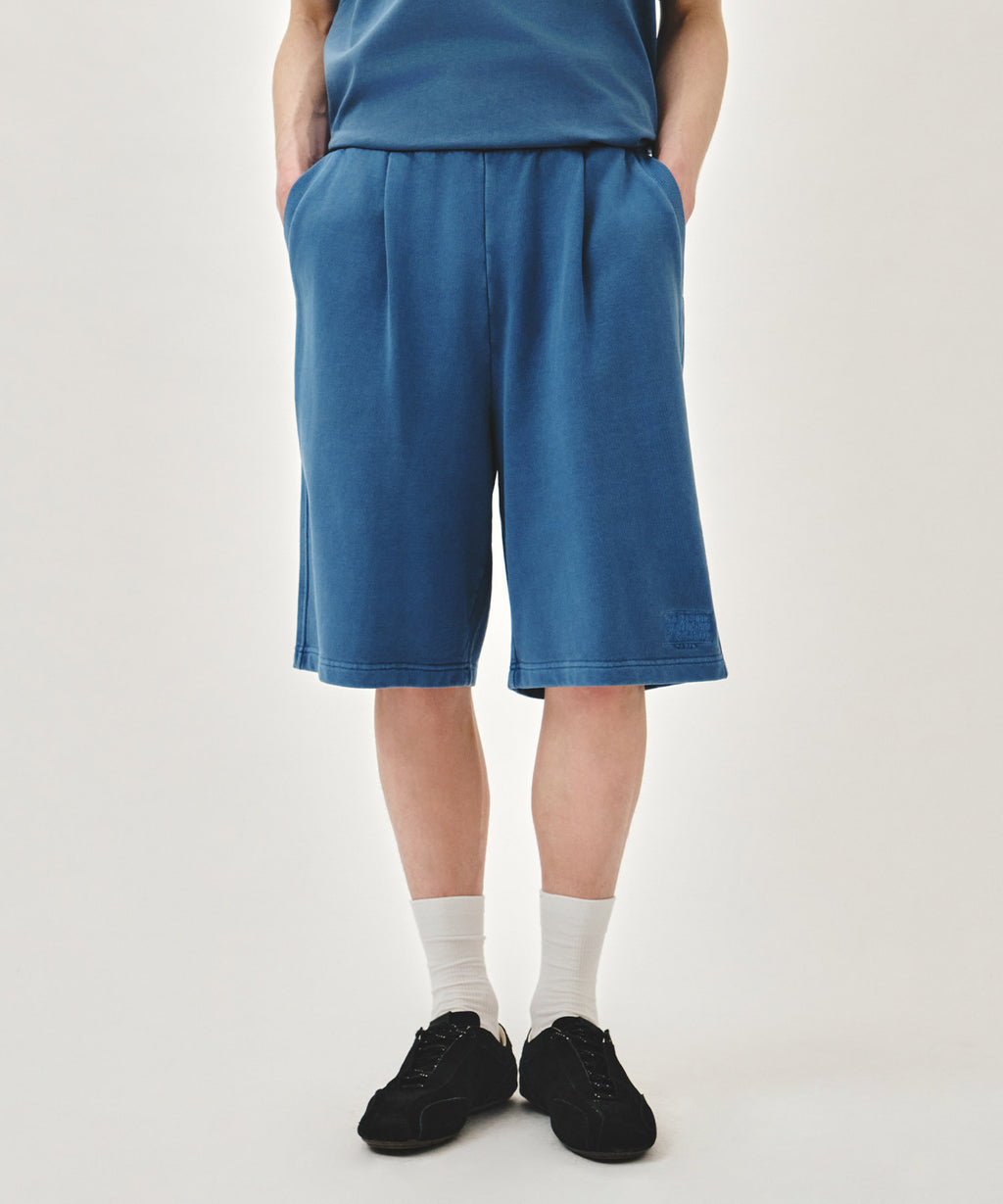 Marithe & Francois Girbaud - Outline Classic Logo Dyeing Bermuda Sweat Shorts (Blue) product image 1 | TRAB K-Fashion Australia