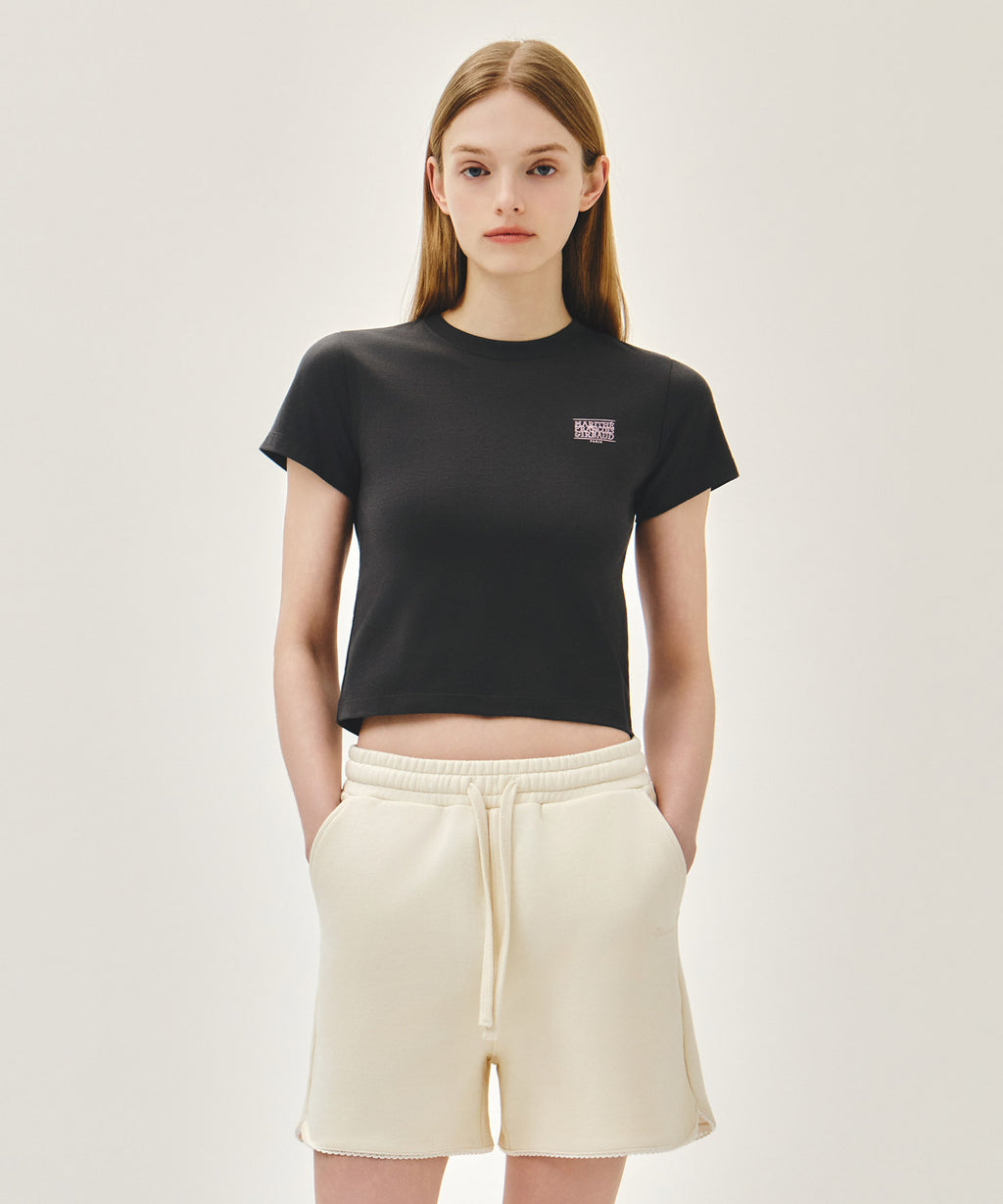 Marithe & Francois Girbaud - Antique Classic Logo Slim Crop Tee (Charcoal) product image 1 | TRAB K-Fashion Australia