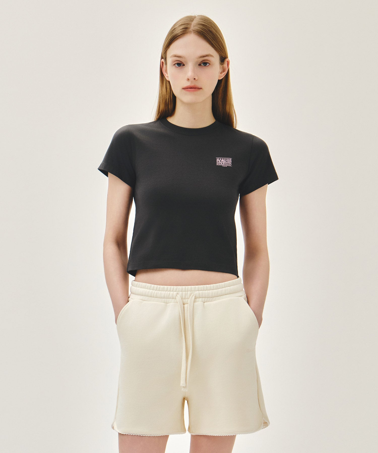 Marithe & Francois Girbaud - Antique Classic Logo Slim Crop Tee (Charcoal) product image 1 | TRAB K-Fashion Australia