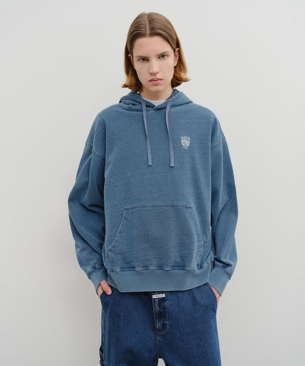 Marithe & Francois Girbaud - Crest Logo Garment Dyed Oversized Hoodie (Blue) product image 1 | TRAB K-Fashion Australia