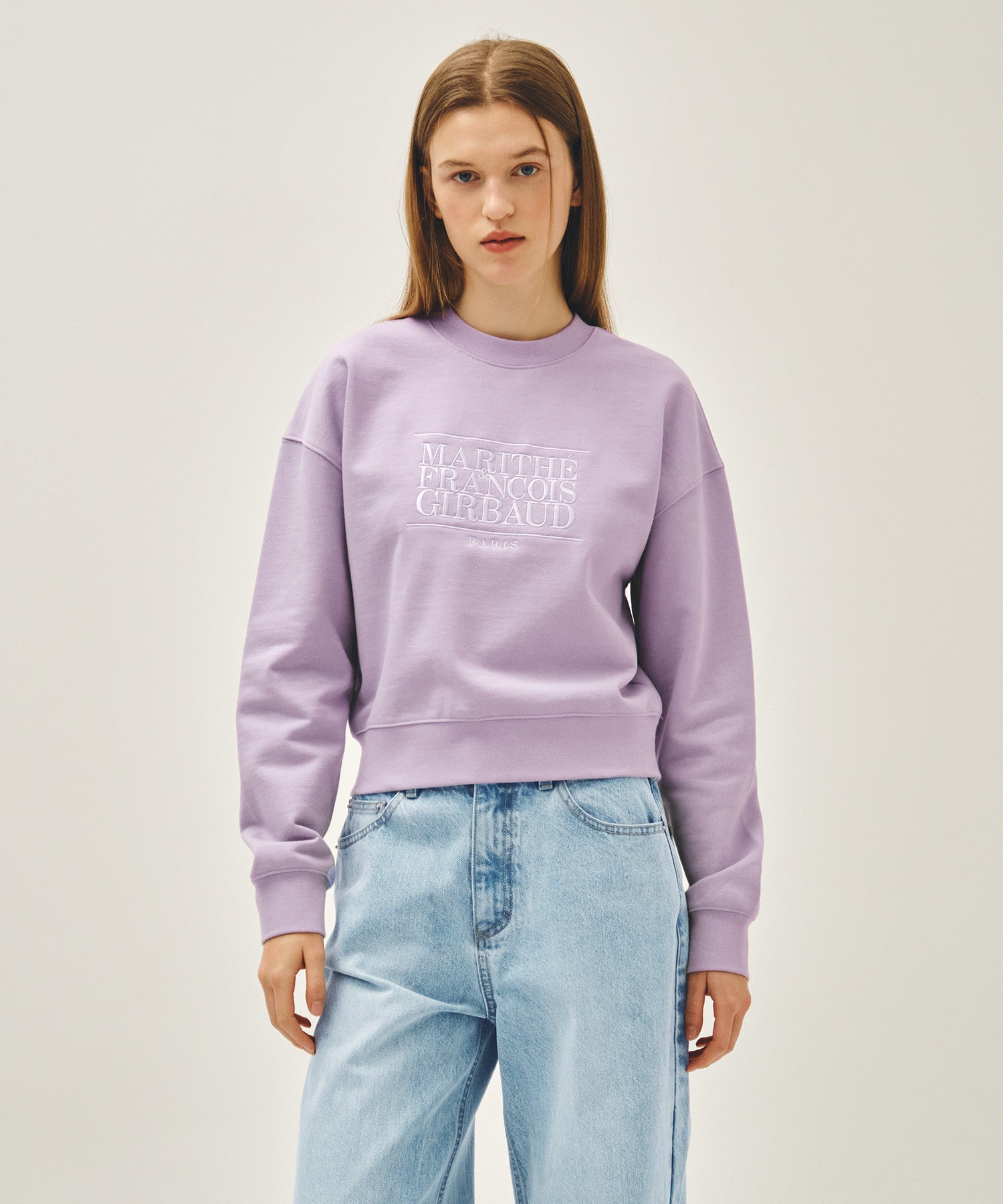 Marithe & Francois Girbaud - Classic Logo Crop Sweatshirt (Lavender) product image 1 | TRAB K-Fashion Australia