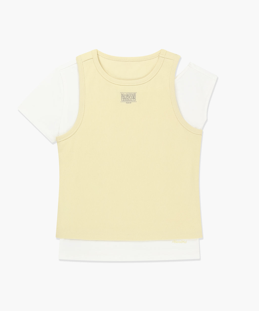 Marithe & Francois Girbaud - Small Classic Logo One Shoulder Layered Tee (Ivory) product image 1 | TRAB K-Fashion Australia