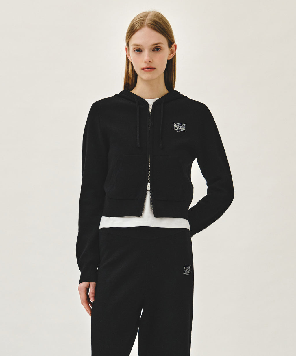 Marithe & Francois Girbaud - Small Classic Logo Crop Knit Hoodie Zipup (Black) product image 1 | TRAB K-Fashion Australia