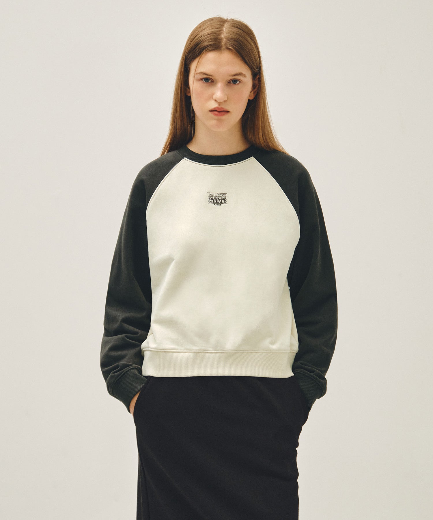 Marithe & Francois Girbaud - Block Classic Logo Raglan Crop Sweatshirt (Charcoal) product image 1 | TRAB K-Fashion Australia