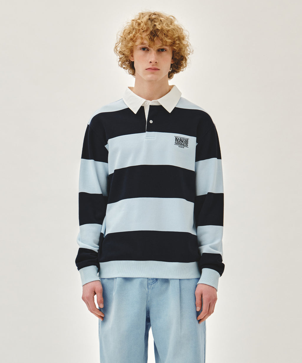 Marithe & Francois Girbaud - Small Classic Logo Rugby Stripe Sweatshirt (Navy) product image 1 | TRAB K-Fashion Australia