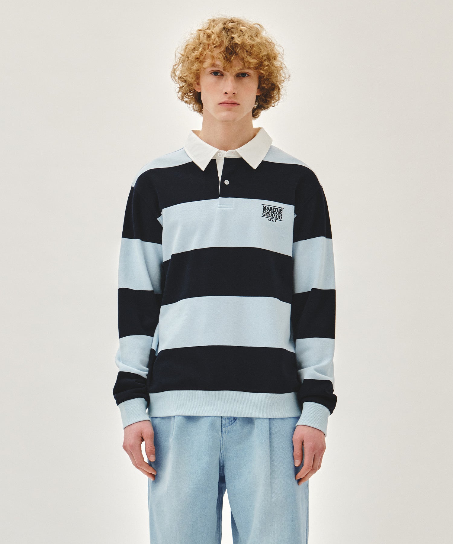 Marithe & Francois Girbaud - Small Classic Logo Rugby Stripe Sweatshirt (Navy) product image 1 | TRAB K-Fashion Australia