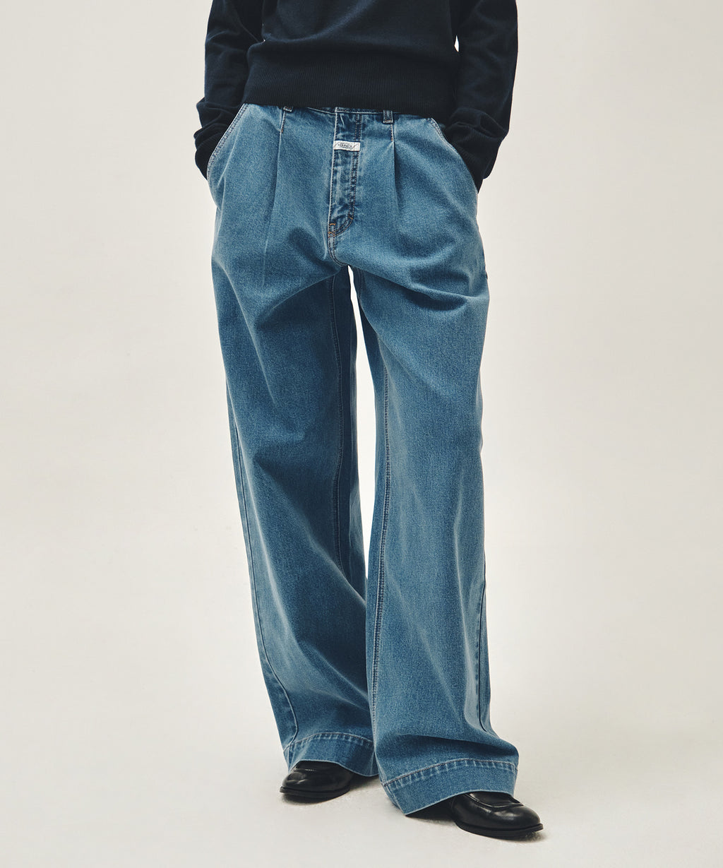Marithe & Francois Girbaud - Low-waist Tuck Wide Denim Pants (Blue) product image 1 | TRAB K-Fashion Australia