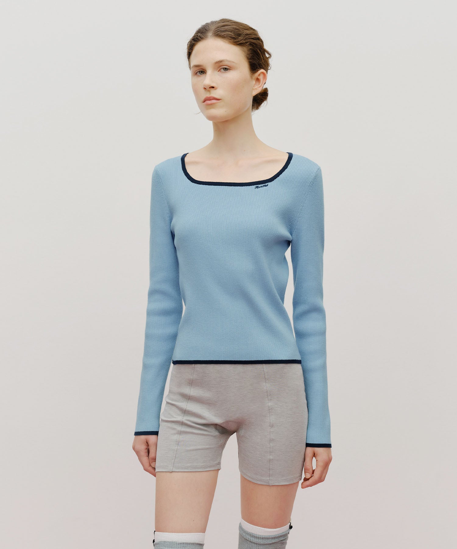 Marithe & Francois Girbaud - Color Point Square Neck Knit Pullover (Sky Blue) product image 1 | TRAB K-Fashion Australia