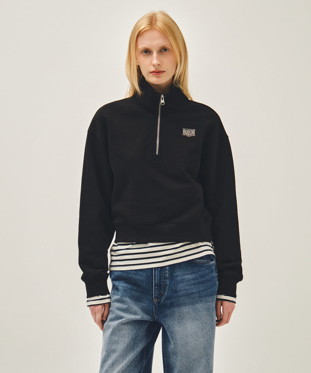 Marithe & Francois Girbaud - Small Classic Logo Half Zipup Crop Sweatshirt (Black) product image 1 | TRAB K-Fashion Australia