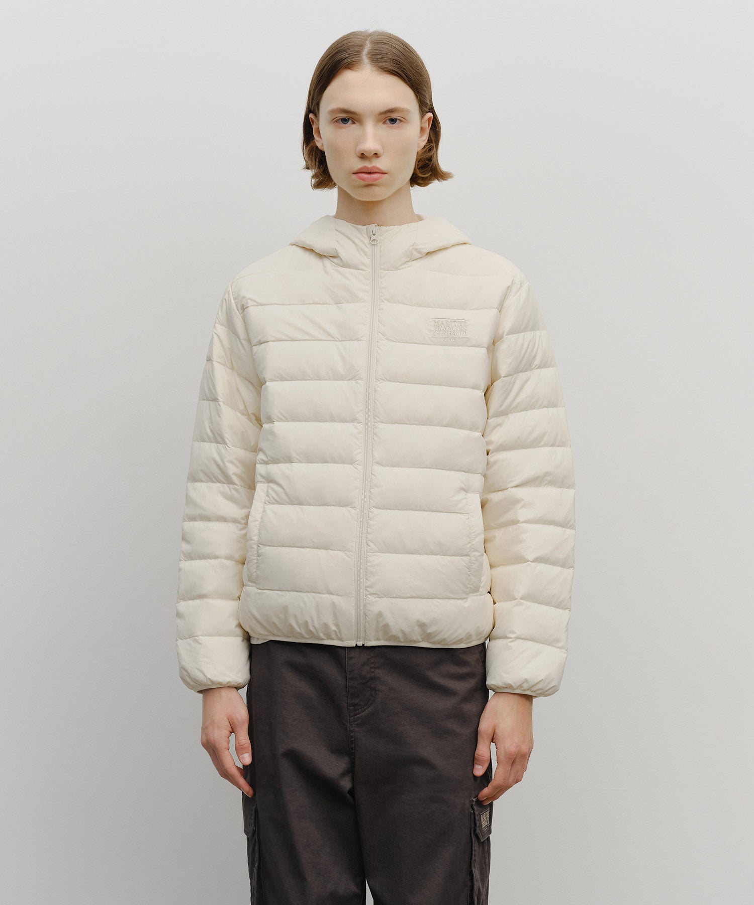 Marithe & Francois Girbaud - Classic Logo Hooded Light Down Jacket (Ivory) product image 1 | TRAB K-Fashion Australia