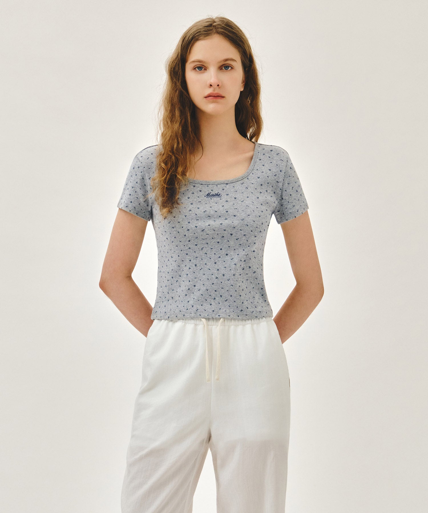 Marithe & Francois Girbaud - Flower Slim Crop Tee (Melange Gray) product image 1 | TRAB K-Fashion Australia