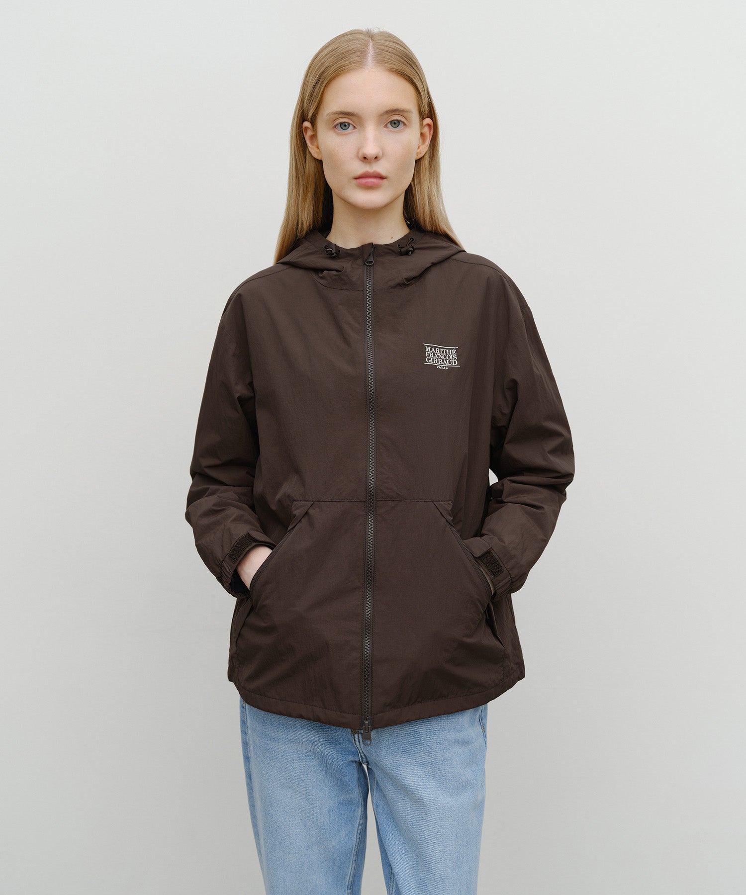 Marithe & Francois Girbaud - Classic Logo Over Fit Hooded Windbreaker (Brown) product image 1 | TRAB K-Fashion Australia